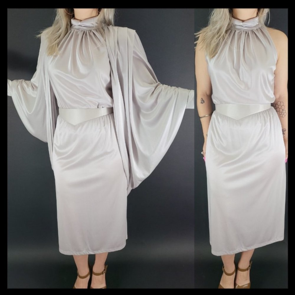 ❗️SOLD❗️70s/80s Shiny Halter Dress With Matching Shrug